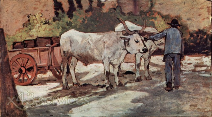 Giovanni Fattori - Bauer mit Ochsenkarren - Farmer with oxcart - zum Schließen ins Bild klicken